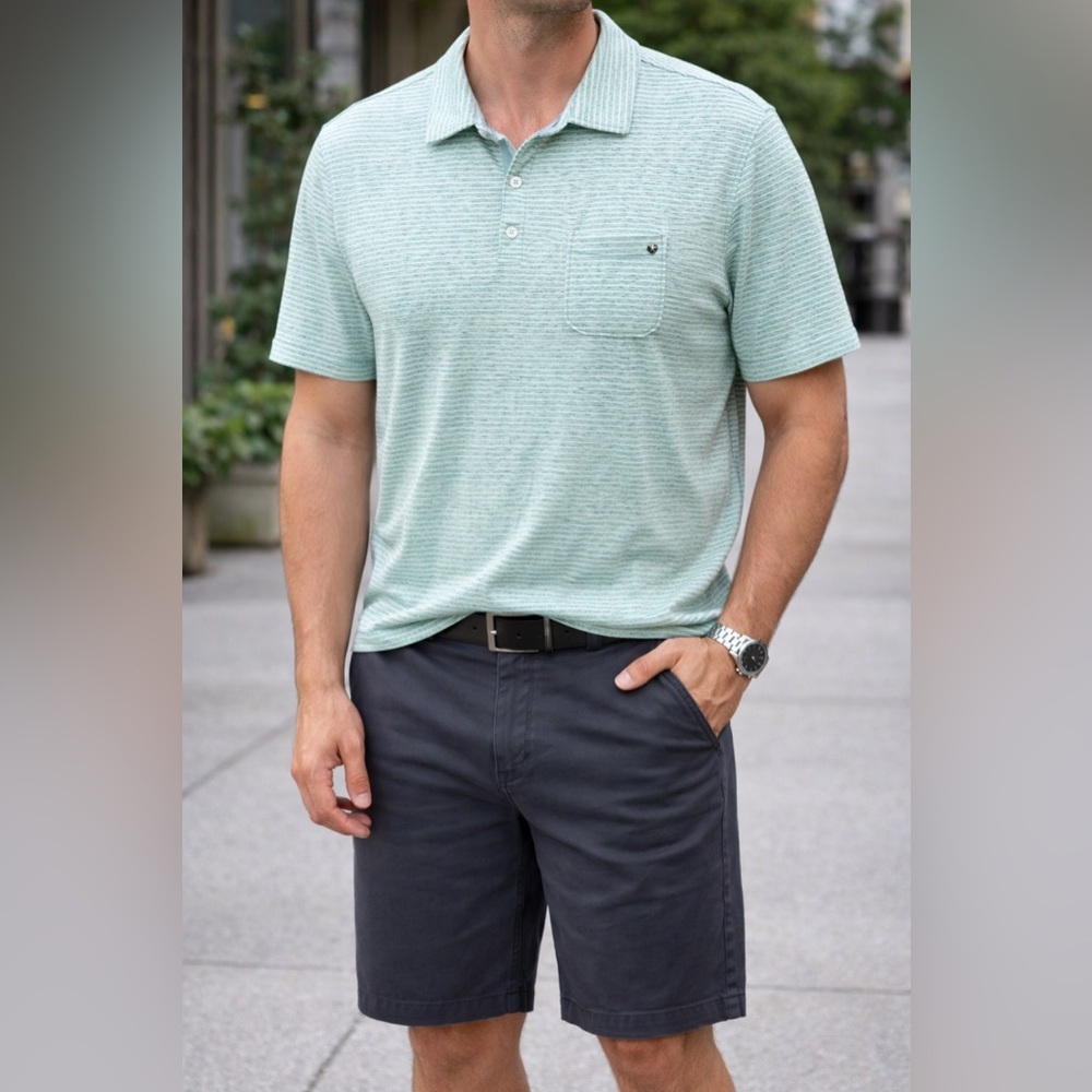 Tommy Bahama Tee Shirt Sand Harbor Stripe Green Polo Short Sleeve Medium…